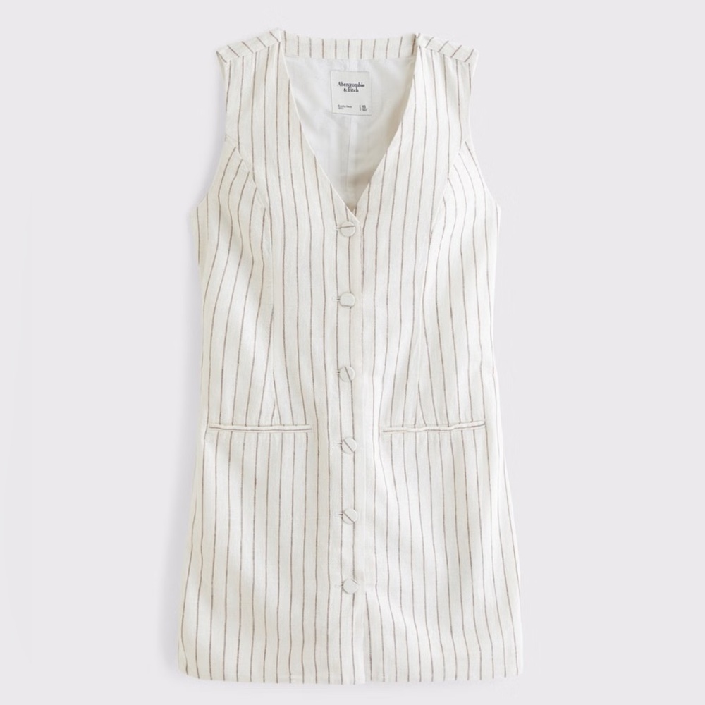 NWOT - Abercrombie & Fitch - Mara Linen-Blend Striped Dress (Size: L)
